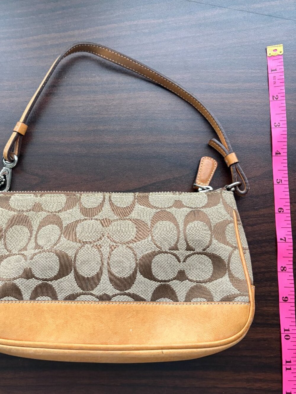 Vintage Coach Signature Demi Bag Jacquard Tan Leather Baguette 6094 Y2K - Picture 3 of 9